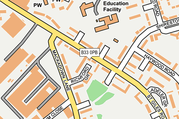 B33 0PB map - OS OpenMap – Local (Ordnance Survey)