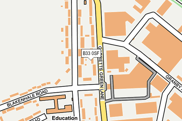 B33 0SF map - OS OpenMap – Local (Ordnance Survey)