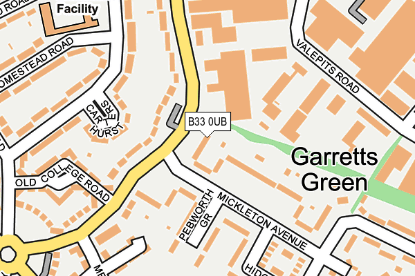 B33 0UB map - OS OpenMap – Local (Ordnance Survey)