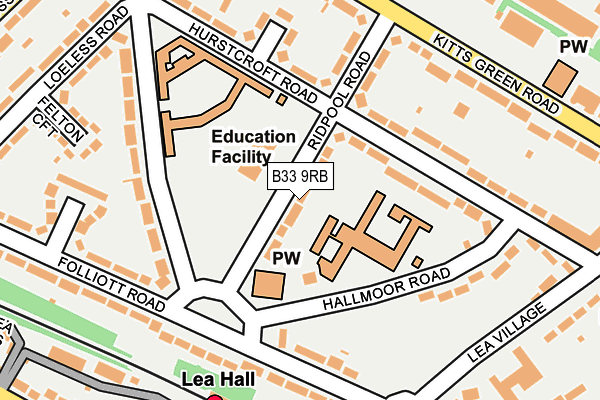 B33 9RB map - OS OpenMap – Local (Ordnance Survey)