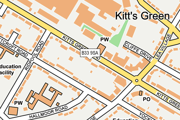 B33 9SA map - OS OpenMap – Local (Ordnance Survey)
