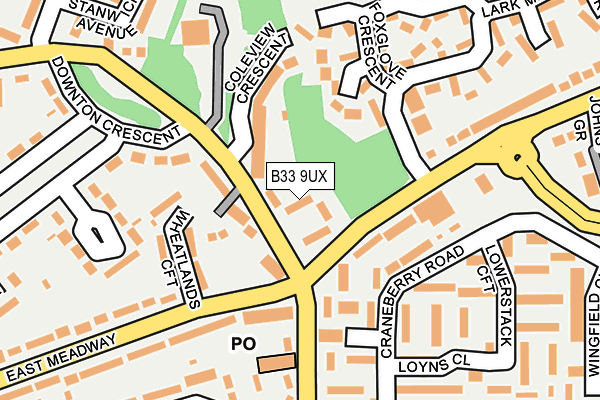 B33 9UX map - OS OpenMap – Local (Ordnance Survey)