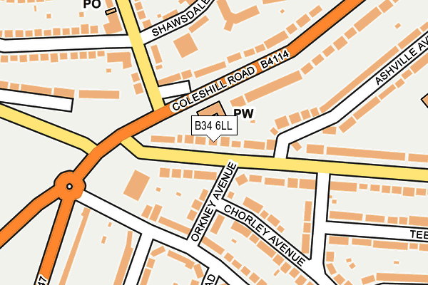 B34 6LL map - OS OpenMap – Local (Ordnance Survey)