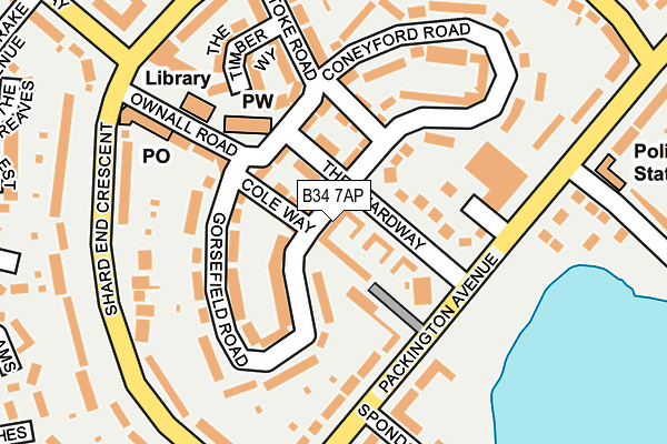 B34 7AP map - OS OpenMap – Local (Ordnance Survey)