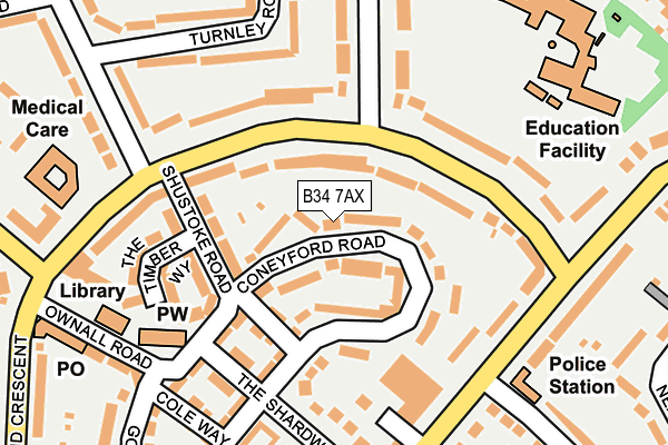 B34 7AX map - OS OpenMap – Local (Ordnance Survey)