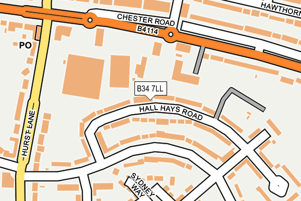 B34 7LL map - OS OpenMap – Local (Ordnance Survey)