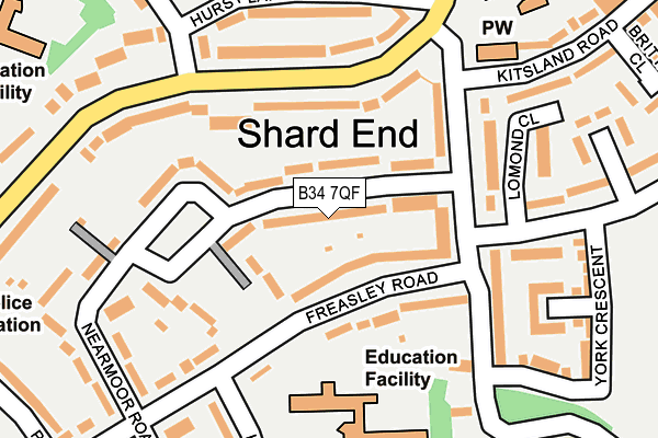 B34 7QF map - OS OpenMap – Local (Ordnance Survey)