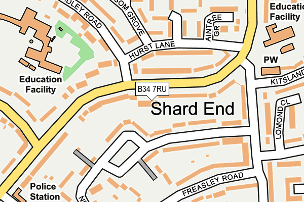 B34 7RU map - OS OpenMap – Local (Ordnance Survey)