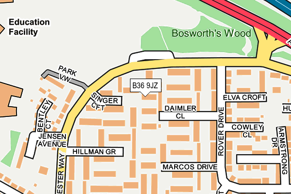 B36 9JZ map - OS OpenMap – Local (Ordnance Survey)