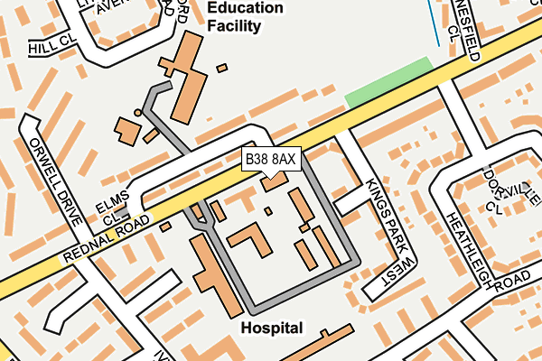 B38 8AX map - OS OpenMap – Local (Ordnance Survey)