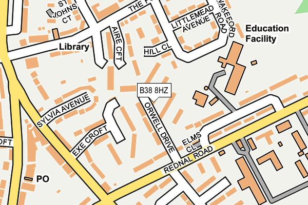 B38 8HZ map - OS OpenMap – Local (Ordnance Survey)