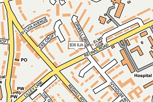B38 8JA map - OS OpenMap – Local (Ordnance Survey)