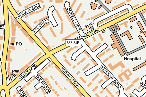 B38 8JB map - OS OpenMap – Local (Ordnance Survey)