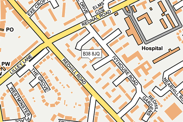 B38 8JQ map - OS OpenMap – Local (Ordnance Survey)