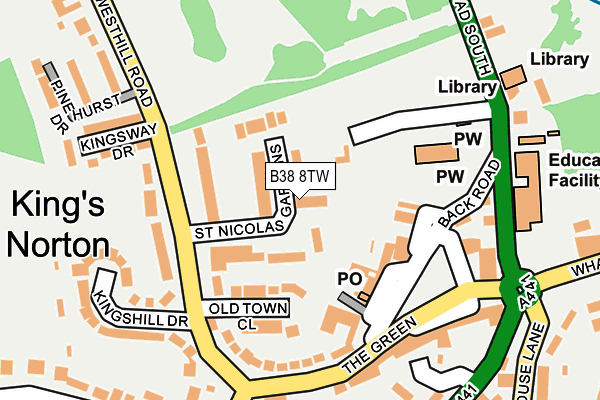 B38 8TW map - OS OpenMap – Local (Ordnance Survey)