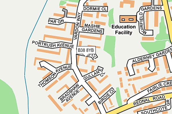 B38 8YB map - OS OpenMap – Local (Ordnance Survey)