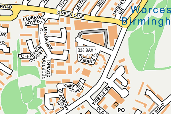 B38 9AX map - OS OpenMap – Local (Ordnance Survey)