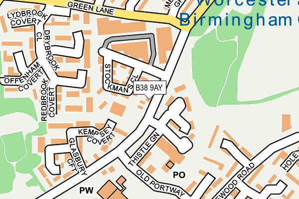 B38 9AY map - OS OpenMap – Local (Ordnance Survey)