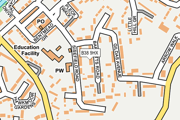 B38 9HX map - OS OpenMap – Local (Ordnance Survey)