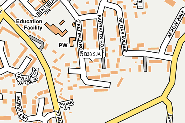 B38 9JA map - OS OpenMap – Local (Ordnance Survey)