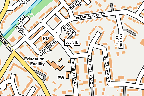 B38 9JD map - OS OpenMap – Local (Ordnance Survey)