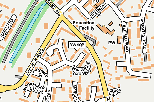 B38 9QB map - OS OpenMap – Local (Ordnance Survey)