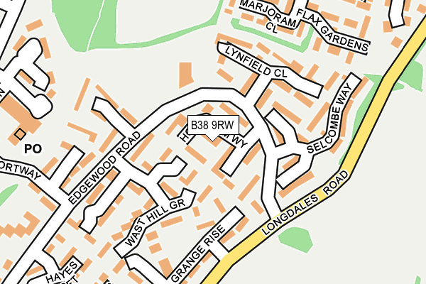 B38 9RW map - OS OpenMap – Local (Ordnance Survey)