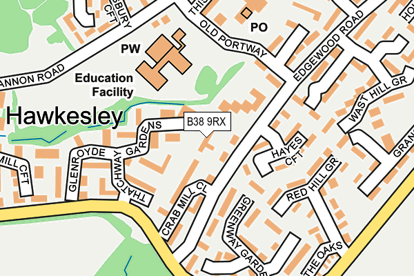 B38 9RX map - OS OpenMap – Local (Ordnance Survey)