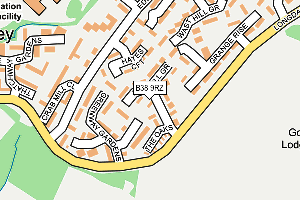 B38 9RZ map - OS OpenMap – Local (Ordnance Survey)