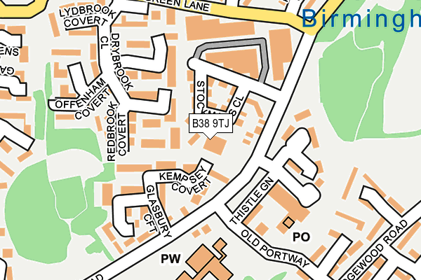 B38 9TJ map - OS OpenMap – Local (Ordnance Survey)