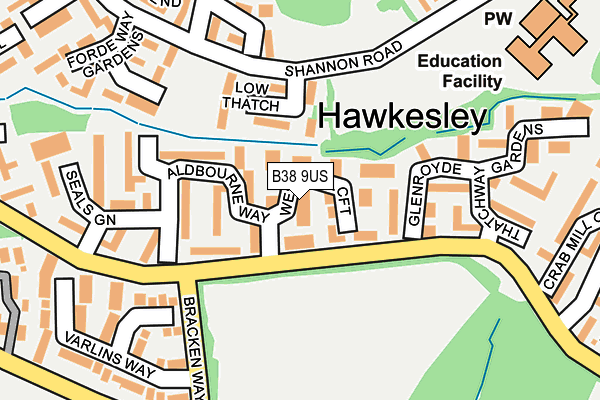 B38 9US map - OS OpenMap – Local (Ordnance Survey)