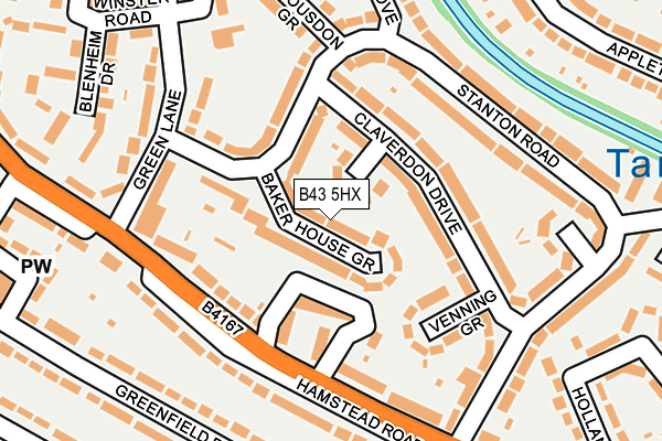 B43 5HX map - OS OpenMap – Local (Ordnance Survey)