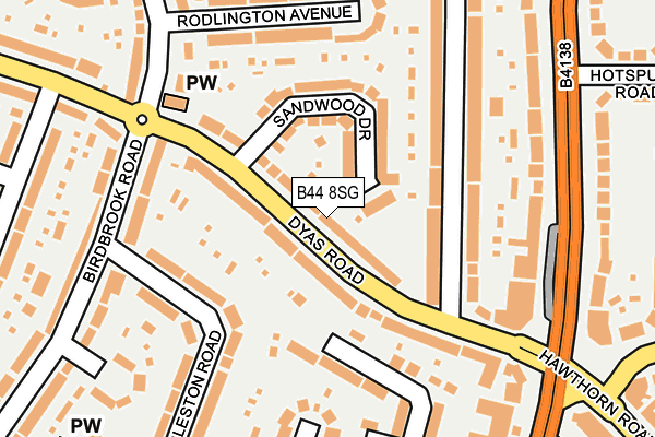 B44 8SG map - OS OpenMap – Local (Ordnance Survey)