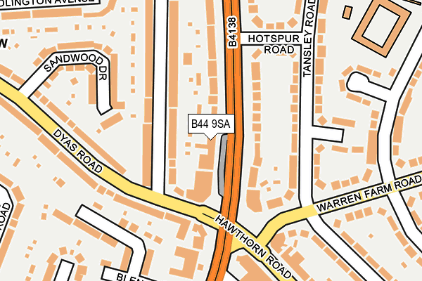 B44 9SA map - OS OpenMap – Local (Ordnance Survey)