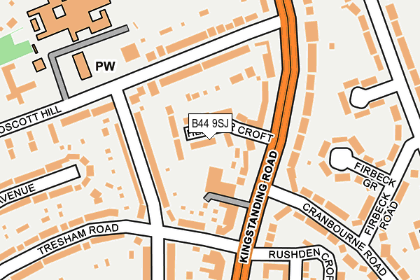 B44 9SJ map - OS OpenMap – Local (Ordnance Survey)