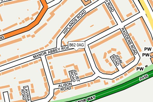 B62 0AG map - OS OpenMap – Local (Ordnance Survey)