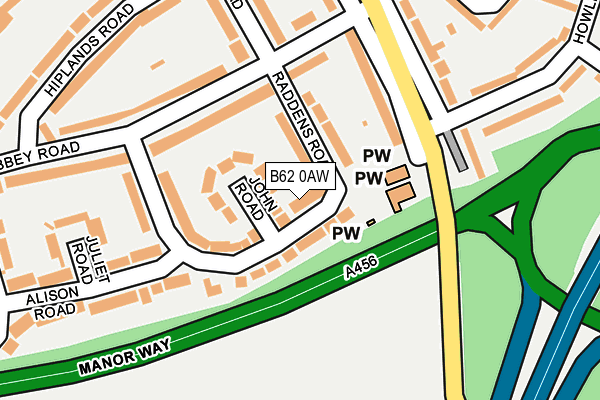 B62 0AW map - OS OpenMap – Local (Ordnance Survey)