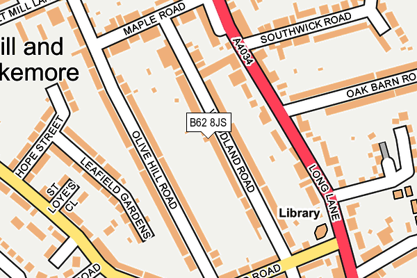B62 8JS map - OS OpenMap – Local (Ordnance Survey)