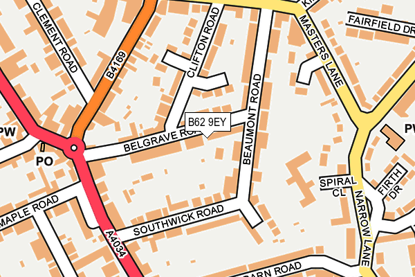 B62 9EY map - OS OpenMap – Local (Ordnance Survey)