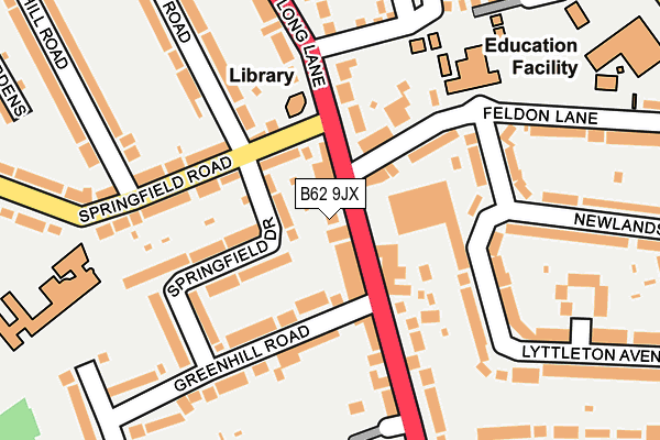 B62 9JX map - OS OpenMap – Local (Ordnance Survey)