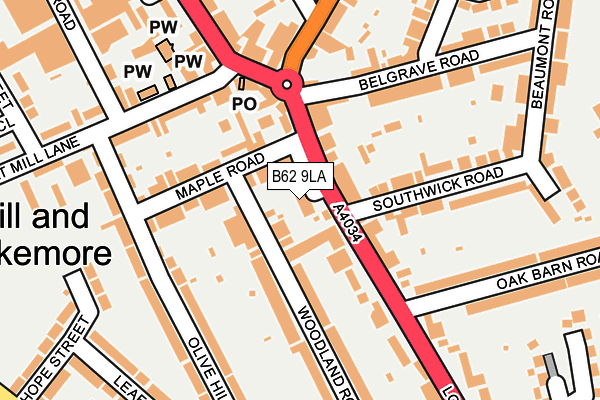 B62 9LA map - OS OpenMap – Local (Ordnance Survey)