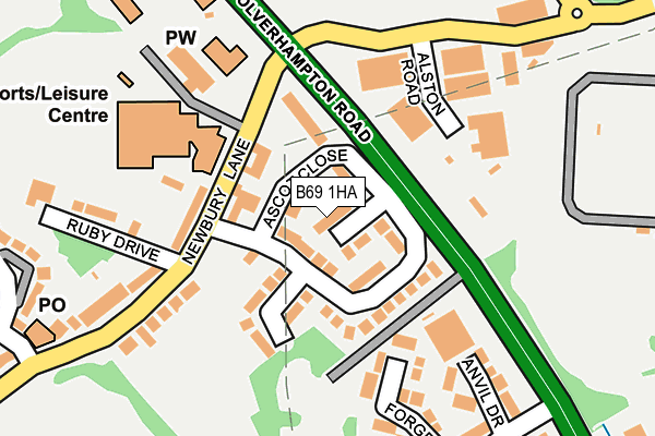 B69 1HA map - OS OpenMap – Local (Ordnance Survey)