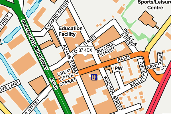 B7 4DX map - OS OpenMap – Local (Ordnance Survey)