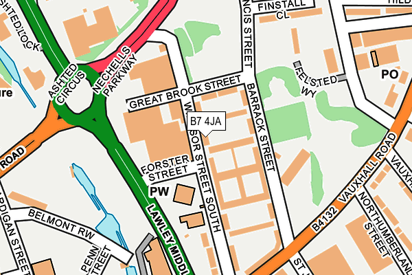 B7 4JA map - OS OpenMap – Local (Ordnance Survey)