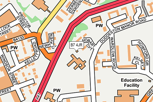 B7 4JR map - OS OpenMap – Local (Ordnance Survey)