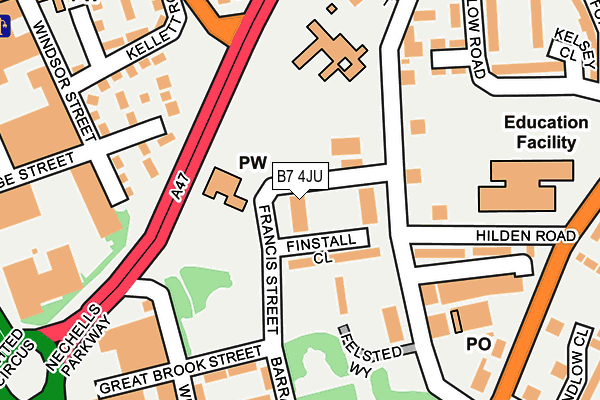 B7 4JU map - OS OpenMap – Local (Ordnance Survey)