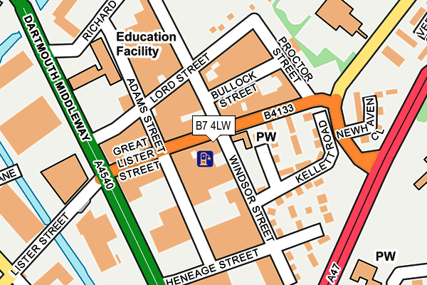 B7 4LW map - OS OpenMap – Local (Ordnance Survey)