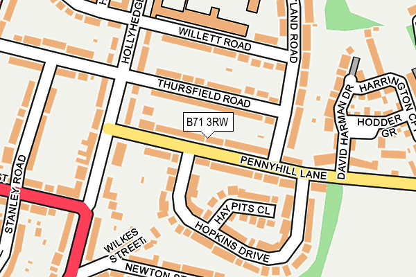 B71 3RW map - OS OpenMap – Local (Ordnance Survey)