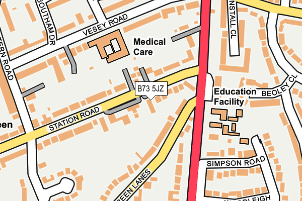 B73 5JZ map - OS OpenMap – Local (Ordnance Survey)