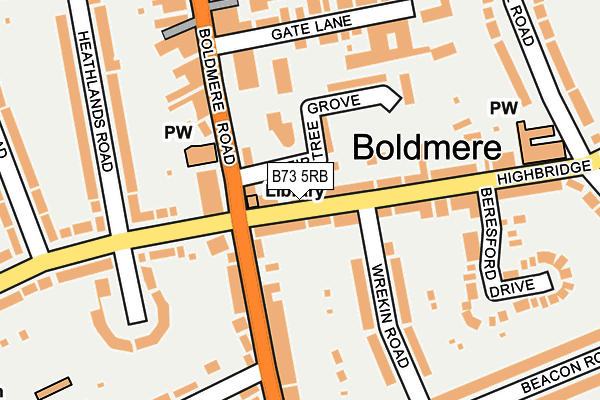 B73 5RB map - OS OpenMap – Local (Ordnance Survey)
